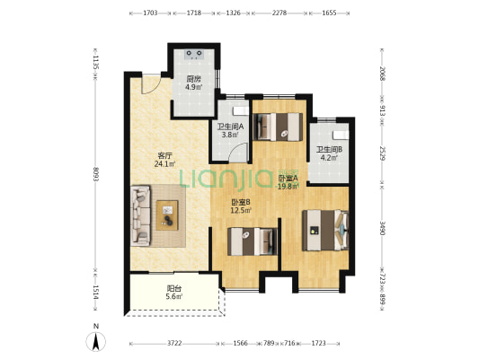 融创首创·国际智慧生态城市天水碧 2室1厅2卫 99平方