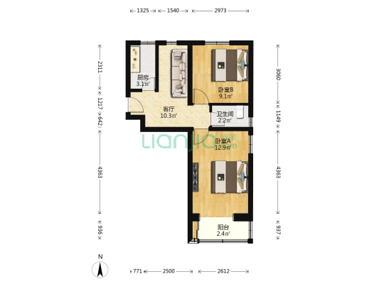 新苑街1号院 2室1厅1卫 53平方