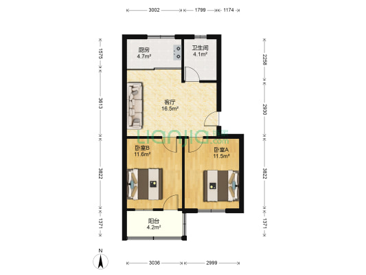 园林东路 2室1厅1卫 65平方