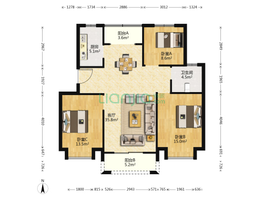 尚海城 3室1厅1卫 102平方