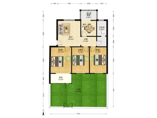 金水区区委家属院 3室2厅1卫 98平方