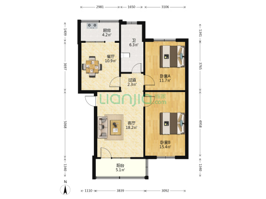 卫生路37-1号院 2室2厅1卫 86平方