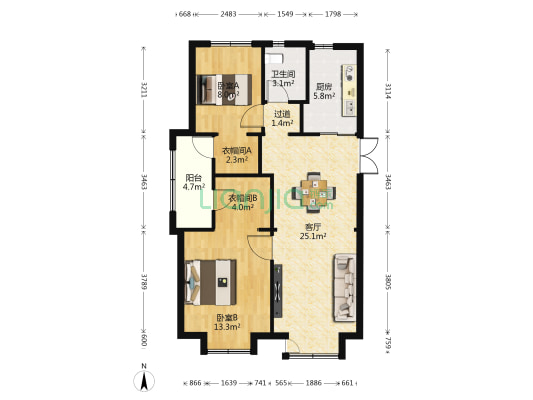 锦绣江山花园南苑 2室1厅1卫 101平方