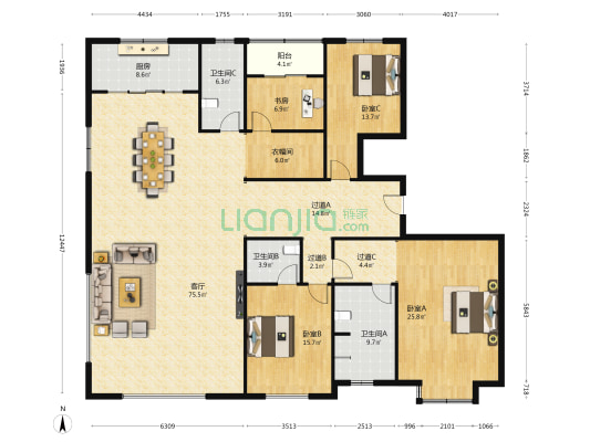 翠景台B区 4室1厅3卫 251平方