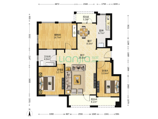 金地铂悦 2室2厅1卫 101平方