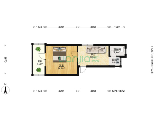 明通巷10号 1室1厅1卫 37平方