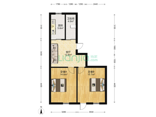 回祥东村 2室1厅1卫 75平方