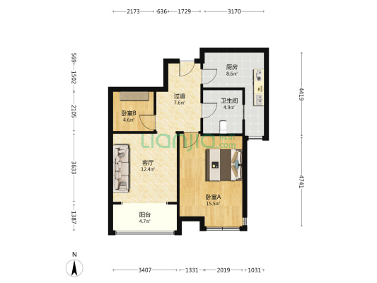 天香华庭 2室1厅1卫 74平方