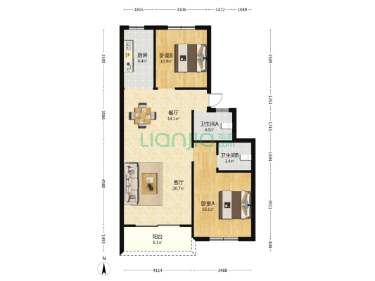古井路 2室2厅2卫 94平方
