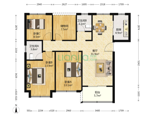 光明观澜公馆 3室1厅2卫 117平方