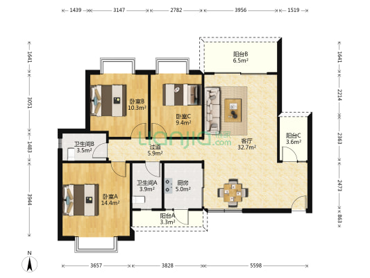 俊怡云山御居 3室1厅2卫 122平方