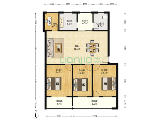 杨家山武警宿舍 4室1厅1卫 117平方