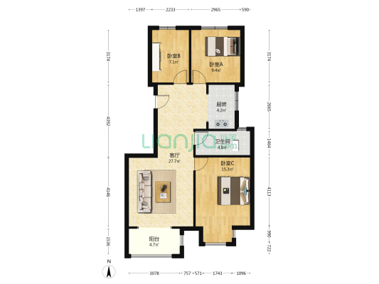 天地新城 100平 带车位和地下室 价格可议-户型图