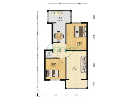 师大教工宿舍 2室1厅1卫 52平方