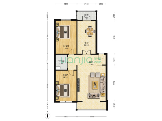 师苑花园 2室2厅1卫 105平方