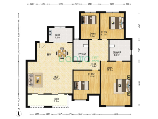康桥香溪郡一号院 4室1厅2卫 163平方