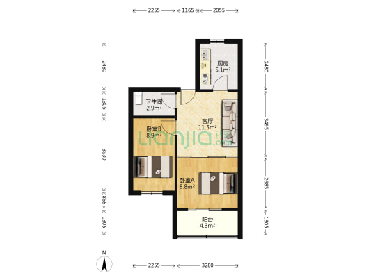 勘探局 2室1厅1卫 53平方