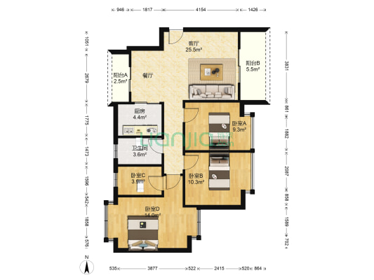 恒大翡翠华庭 4室1厅1卫 99平方
