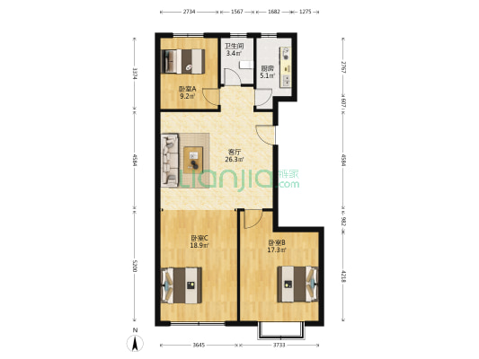 恒信御园 3室1厅1卫 108平方
