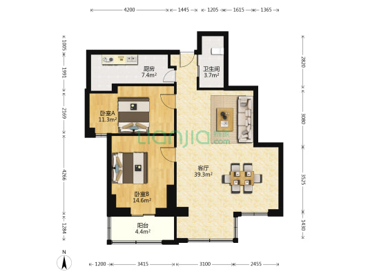 雅典居花园 2室1厅1卫 112平方