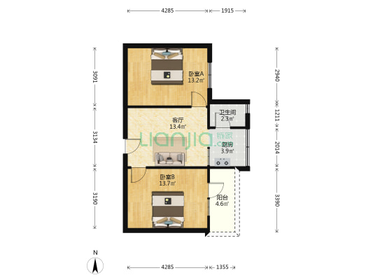 西安北路一巷30号 2室1厅1卫 61平方