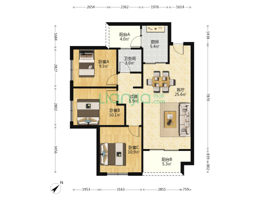 华润置地润西山A区 3室1厅1卫 100平方