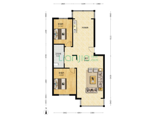润来庭苑 2室1厅1卫 107平方
