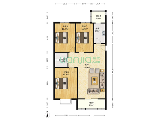 观澜家园 3室1厅1卫 116平方