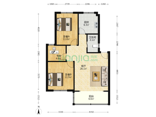 桔园小区 3室1厅1卫 86平方
