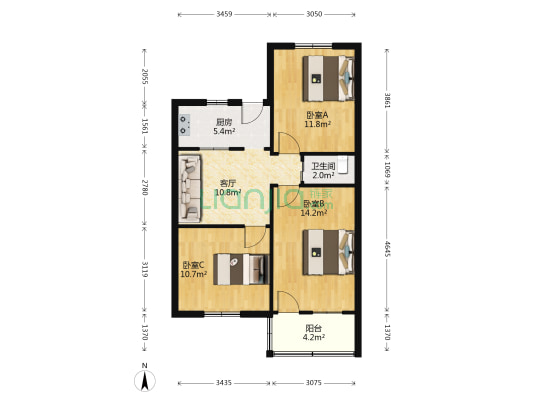 机神新村 3室1厅1卫 73平方