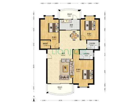 民安楼 3室1厅2卫 132平方