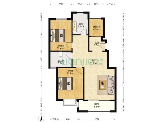 古德佳苑 2室1厅1卫 89平方