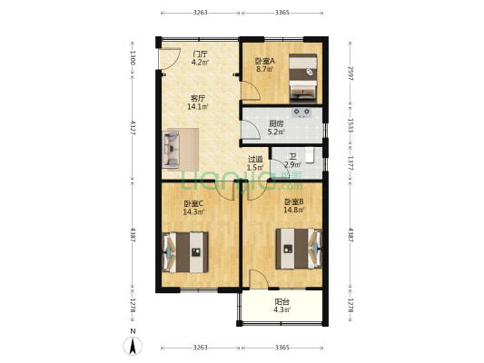 中街45弄 3室1厅1卫 87平方