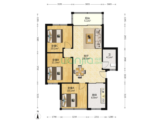 西秀小区 3室1厅1卫 90平方