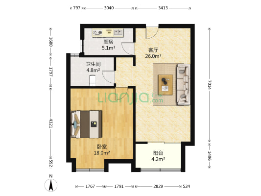 世家花园 1室1厅1卫 69平方