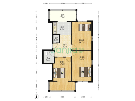 一汽29街区 3室1厅2卫 83平方