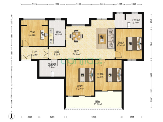 广厦天都城温莎苑 4室1厅2卫 129平方