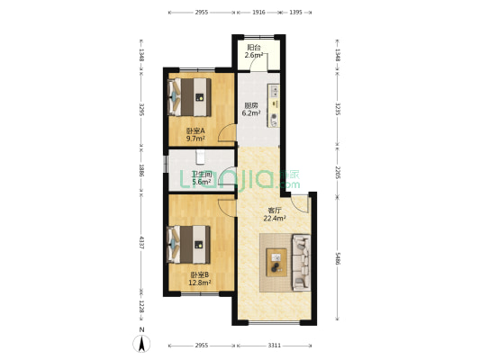 滨才城六期 2室1厅1卫 77平方