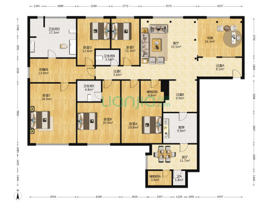 太原茂业天地 6室2厅4卫 285平方