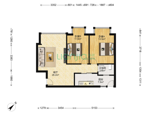 尚美时代B区 2室1厅1卫 70平方
