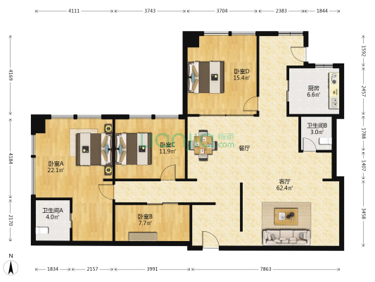 稷下商务大厦 4室1厅2卫 192平方