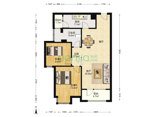 枫林天下二期 2室1厅1卫 92平方