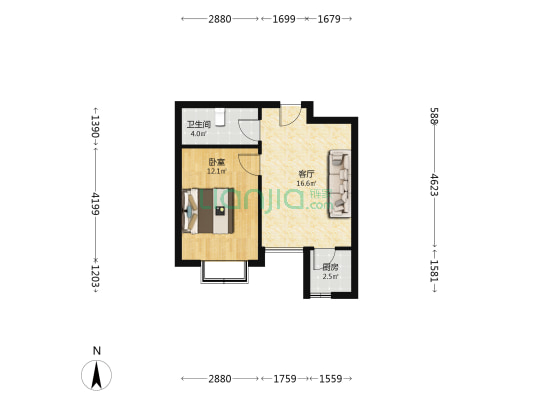 昆悦里 1室1厅1卫 47平方