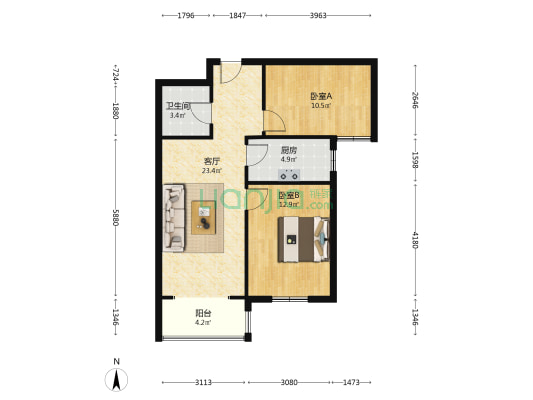 精装修，拎包入住，格局方正，楼层好，采光充足-户型图
