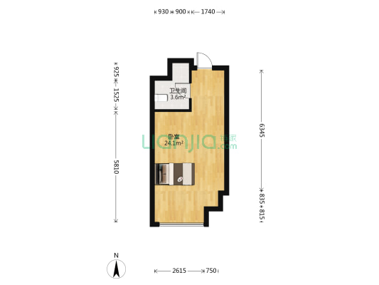 垠禄新界 1室0厅1卫 46平方