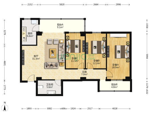 田村33号院 3室1厅1卫 134平方