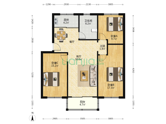 松汇中路948弄 3室1厅1卫 108平方