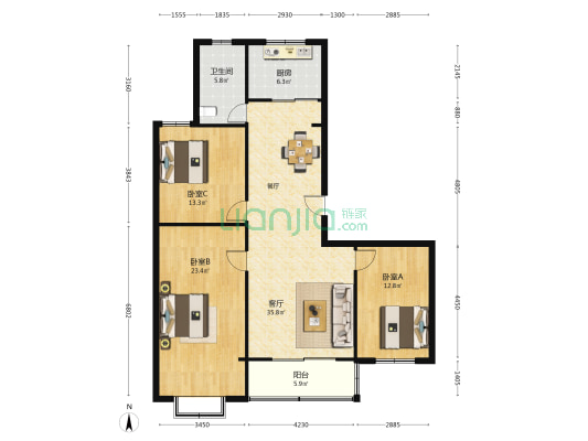 盛世商住大厦 3室1厅1卫 138平方