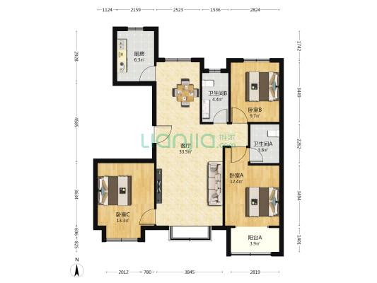 紫竹锦江 3室1厅2卫 114平方