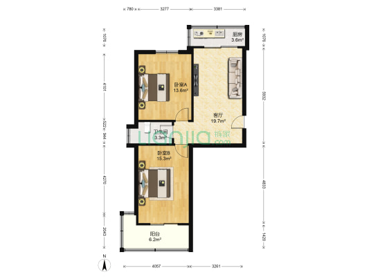青门新区 2室1厅1卫 69平方